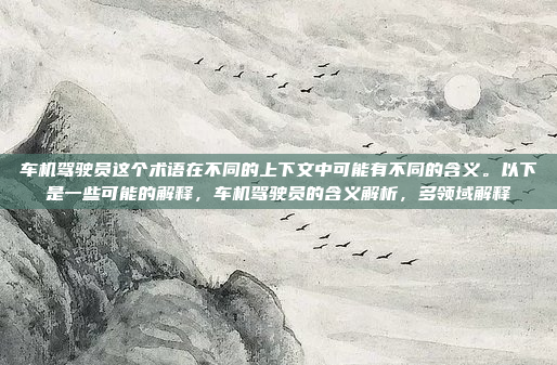 车机驾驶员这个术语在不同的上下文中可能有不同的含义。以下是一些可能的解释,车机驾驶员的含义解析,多领域解释