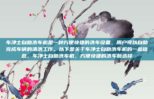 车净士自助洗车机是一种方便快捷的洗车设备,用户可以自助完成车辆的清洗工作。以下是关于车净士自助洗车机的一些信息,车净士自助洗车机,方便快捷的洗车新选择