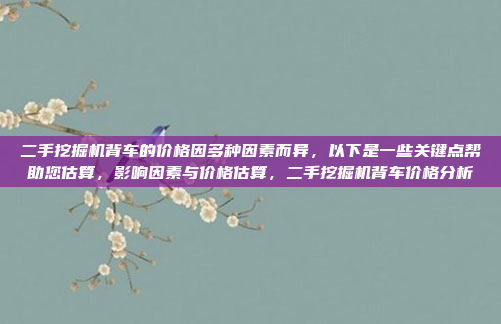 二手挖掘机背车的价格因多种因素而异,以下是一些关键点帮助您估算,影响因素与价格估算,二手挖掘机背车价格分析