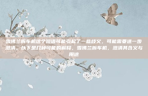 雪佛兰拆车机这个短语可能引起了一些歧义,可能需要进一步澄清。以下是几种可能的解释,雪佛兰拆车机,澄清其含义与用途