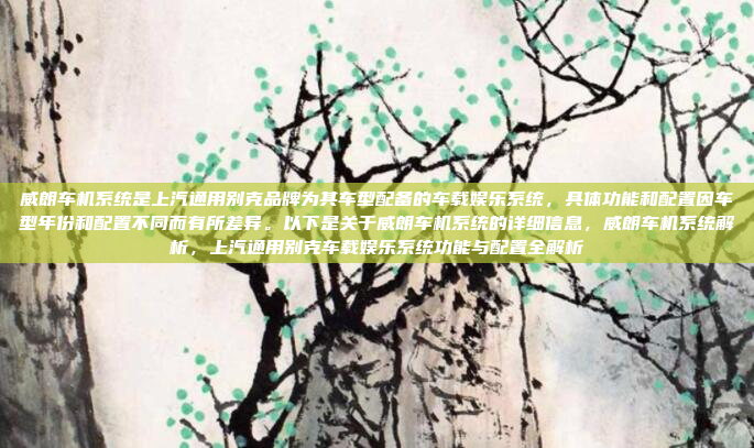 威朗车机系统是上汽通用别克品牌为其车型配备的车载娱乐系统,具体功能和配置因车型年份和配置不同而有所差异。以下是关于威朗车机系统的详细信息,威朗车机系统解析,上汽通用别克车载娱乐系统功能与配置全解析