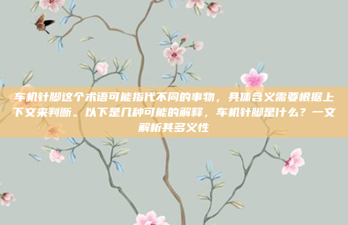 车机针脚这个术语可能指代不同的事物,具体含义需要根据上下文来判断。以下是几种可能的解释,车机针脚是什么?一文解析其多义性