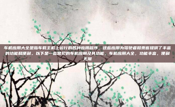 车机应用大全是指车载主机上运行的各种应用程序,这些应用为驾驶者和乘客提供了丰富的功能和便利。以下是一些常见的车机应用及其功能,车机应用大全,功能丰富,便利无限