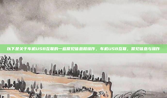 以下是关于车机USB互联的一些常见信息和操作,车机USB互联,常见信息与操作