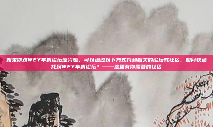 如果你对WEY车机论坛感兴趣，可以通过以下方式找到相关的论坛或社区，如何快速找到WEY车机论坛？——这里有你需要的社区