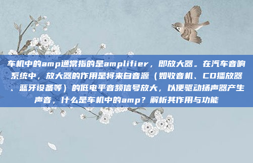 车机中的amp通常指的是amplifier,即放大器。在汽车音响系统中,放大器的作用是将来自音源(如收音机、CD播放器、蓝牙设备等)的低电平音频信号放大,以便驱动扬声器产生声音,什么是车机中的amp?解析其作用与功能