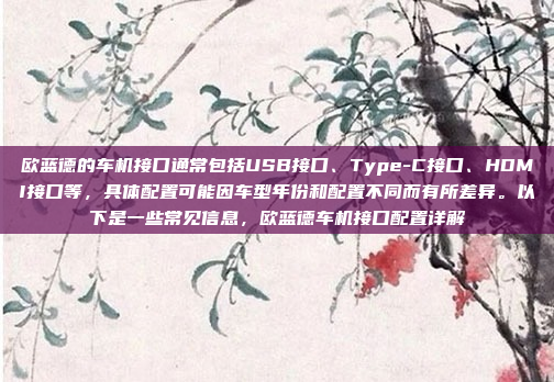 欧蓝德的车机接口通常包括USB接口、Type-C接口、HDMI接口等,具体配置可能因车型年份和配置不同而有所差异。以下是一些常见信息,欧蓝德车机接口配置详解