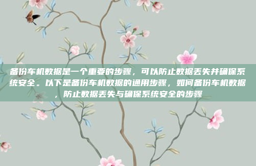 备份车机数据是一个重要的步骤，可以防止数据丢失并确保系统安全。以下是备份车机数据的通用步骤，如何备份车机数据，防止数据丢失与确保系统安全的步骤