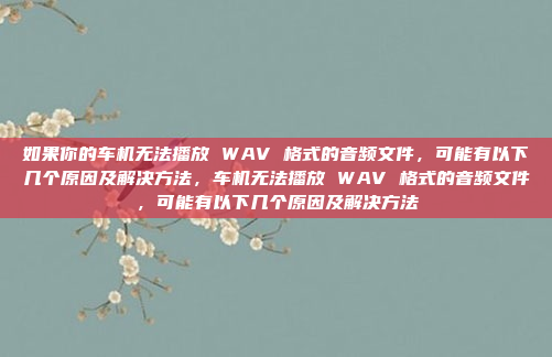 如果你的车机无法播放 WAV 格式的音频文件,可能有以下几个原因及解决方法,车机无法播放 WAV 格式的音频文件,可能有以下几个原因及解决方法