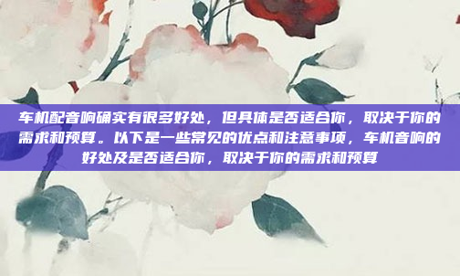 车机配音响确实有很多好处,但具体是否适合你,取决于你的需求和预算。以下是一些常见的优点和注意事项,车机音响的好处及是否适合你,取决于你的需求和预算
