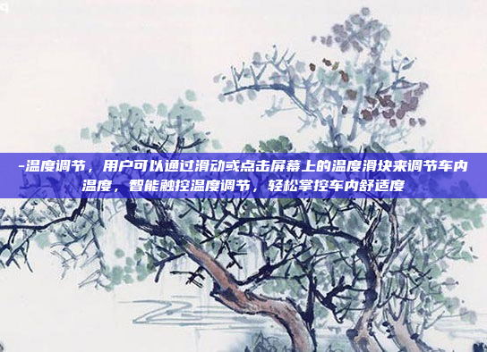 -温度调节,用户可以通过滑动或点击屏幕上的温度滑块来调节车内温度,智能触控温度调节,轻松掌控车内舒适度