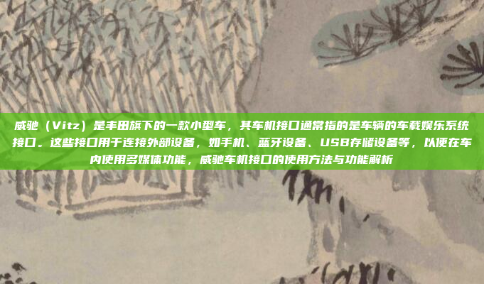 威驰(Vitz)是丰田旗下的一款小型车,其车机接口通常指的是车辆的车载娱乐系统接口。这些接口用于连接外部设备,如手机、蓝牙设备、USB存储设备等,以便在车内使用多媒体功能,威驰车机接口的使用方法与功能解析