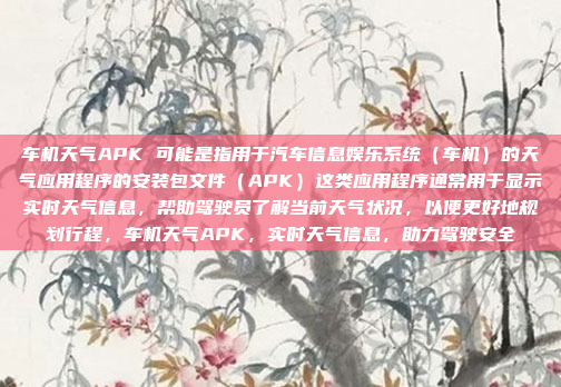 车机天气APK 可能是指用于汽车信息娱乐系统（车机）的天气应用程序的安装包文件（APK）这类应用程序通常用于显示实时天气信息，帮助驾驶员了解当前天气状况，以便更好地规划行程，车机天气APK，实时天气信息，助力驾驶安全
