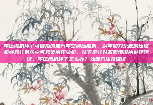 车压缩机坏了可能指的是汽车空调压缩机、刹车助力系统的压缩机或悬挂系统空气悬架的压缩机。以下是针对不同情况的处理建议,车压缩机坏了怎么办?处理方法及建议